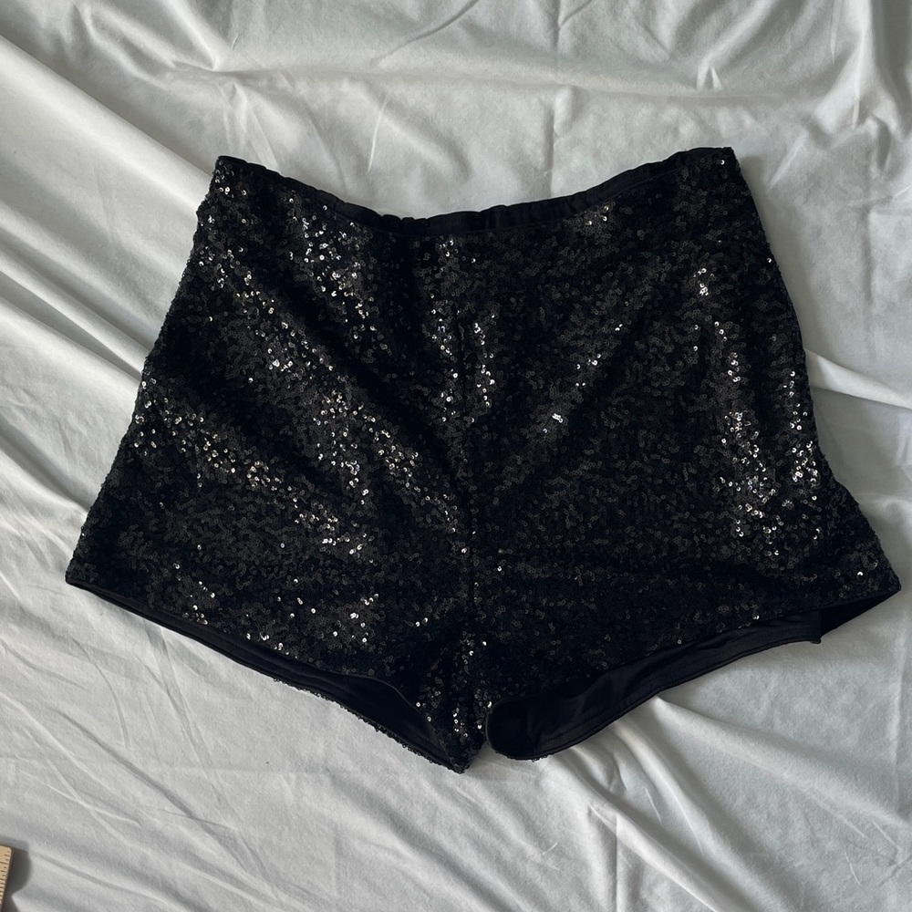Elegant Black Sequin High Waist Women's short Shorts